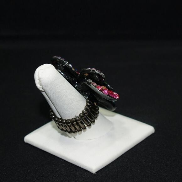 Butterfly Rhinestone Multicolored Stretch Ring, Fits 6 - 9 Stretch - Picture 5 of 8